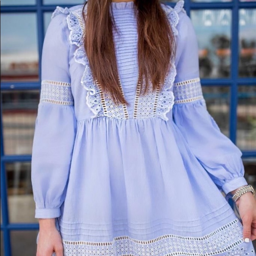 Topshop Baby Blue Ruffled Eyelet Dress